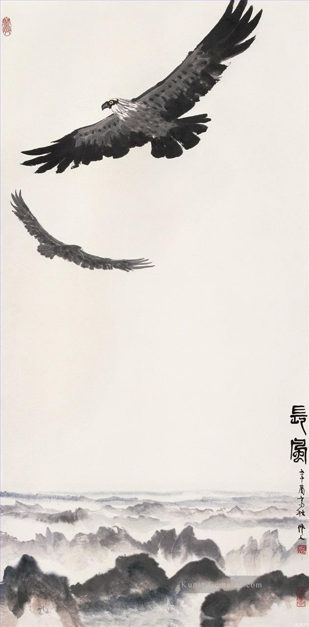 Wu zuoren Adler auf Berg alten China Tintenvögel Ölgemälde